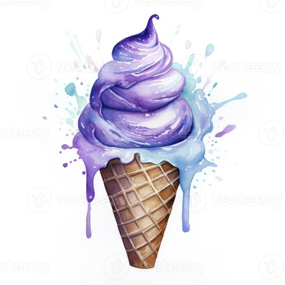 AI generated Watercolor ice cream in a waffle cone. AI Generated photo