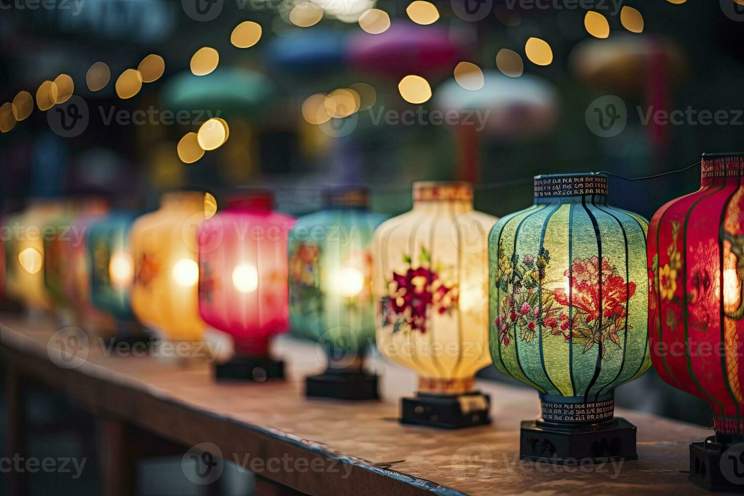 AI generated Colorful festival lanterns during the Chinese traditional holiday season. AI Generated photo