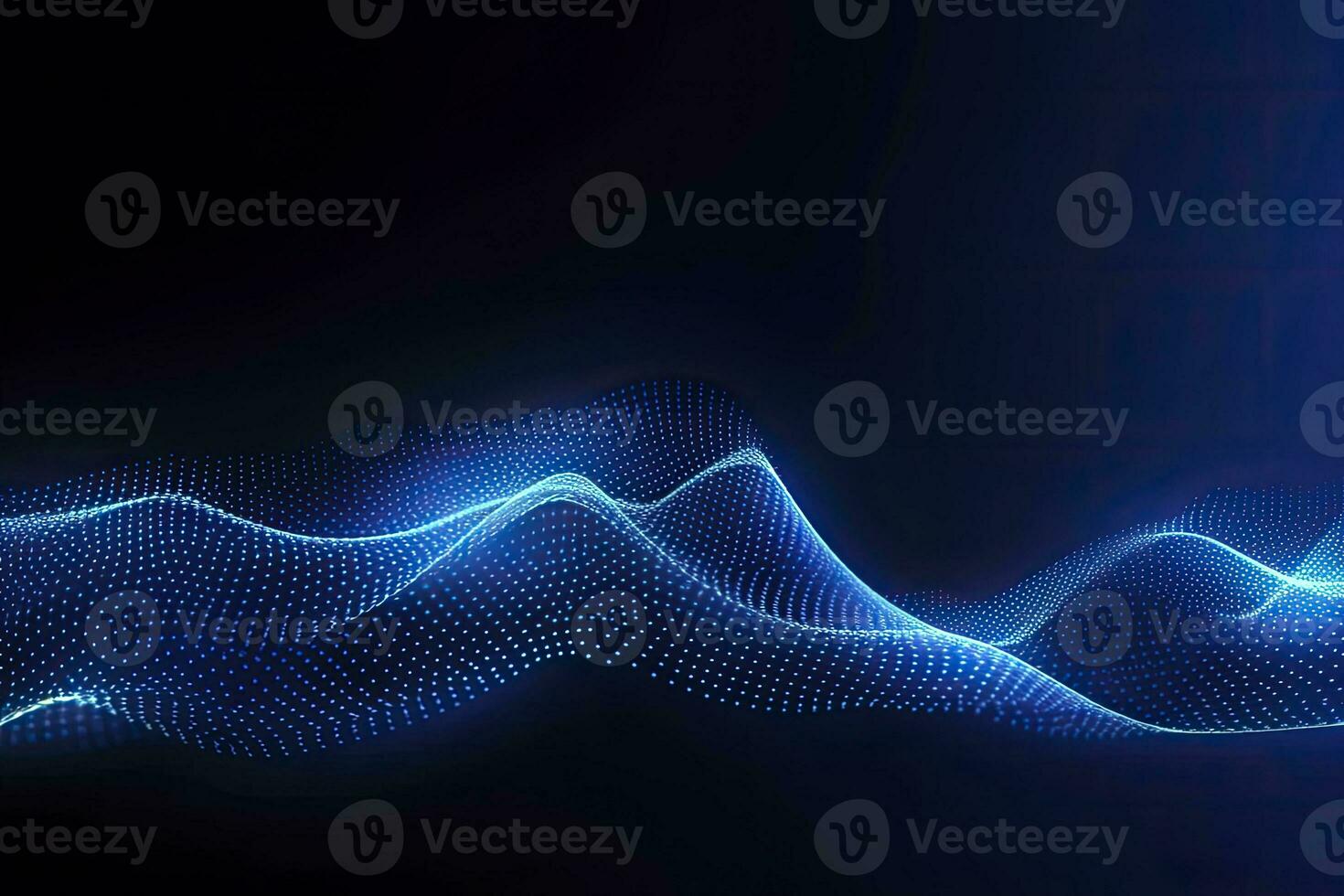 AI generated Dynamic blue particle wave. Abstract sound visualization. Digital structure of the wave flow of luminous particles. AI Generated. photo
