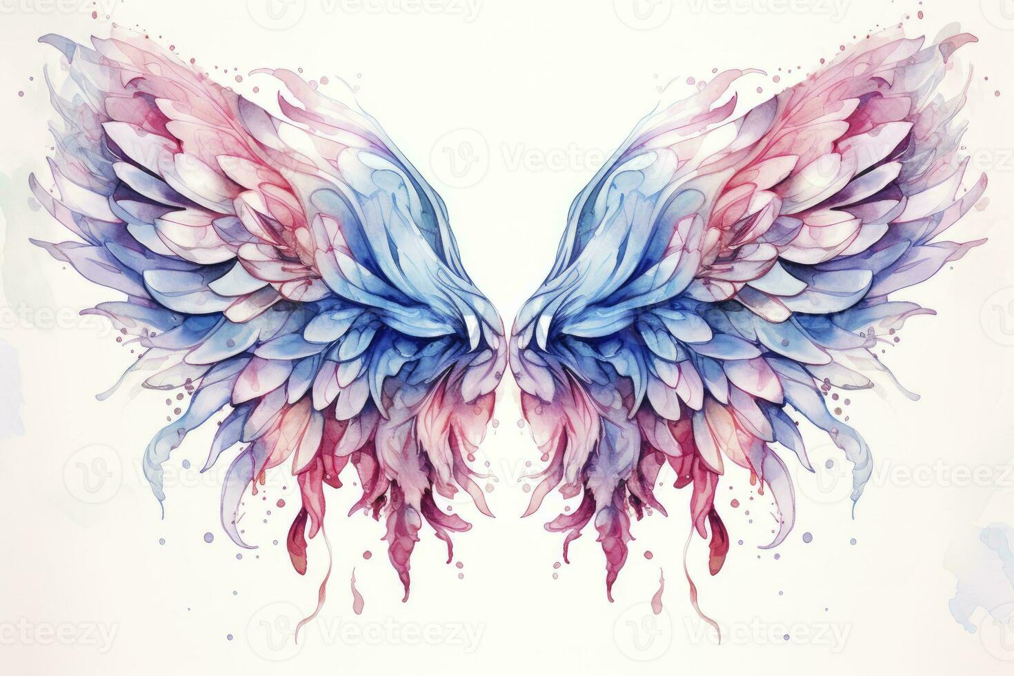 AI generated Beautiful magic watercolor blue pink wings. AI Generated photo