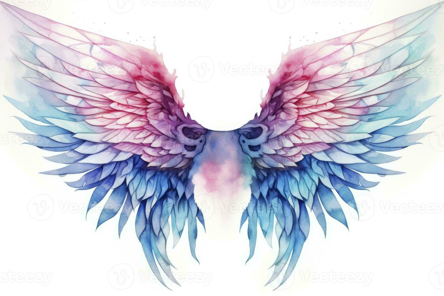 AI generated Beautiful magic watercolor blue pink wings. AI Generated photo