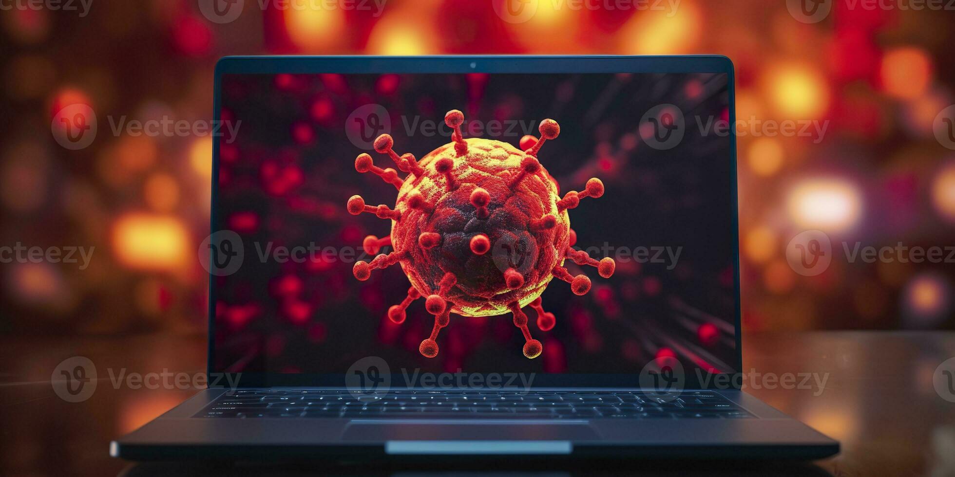 ai generado computadora pantalla demostración un instalando actualizar notificación con un virus símbolo, ai generativo foto