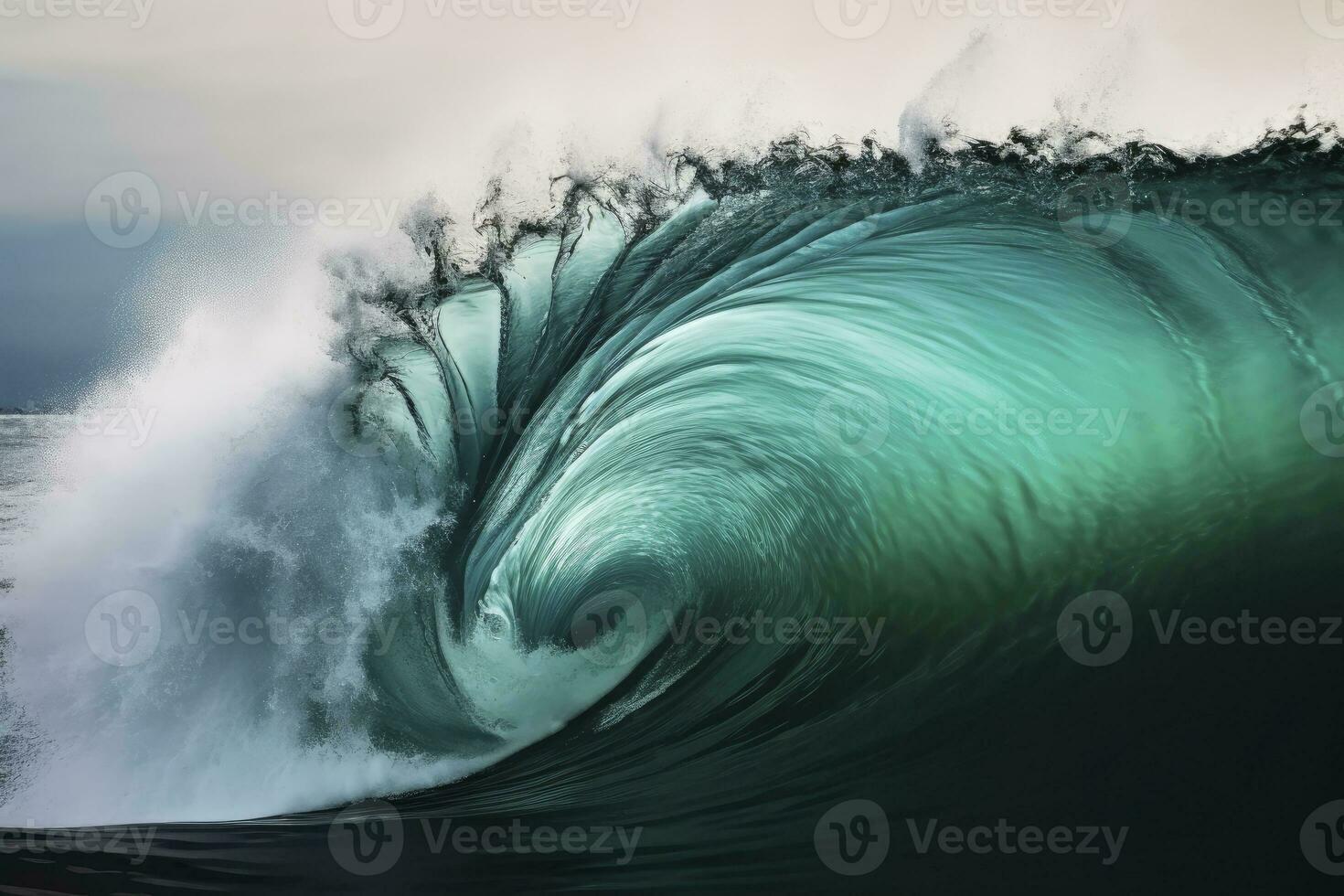 AI generated Extreme close up of thrashing emerald ocean waves. AI Generated photo