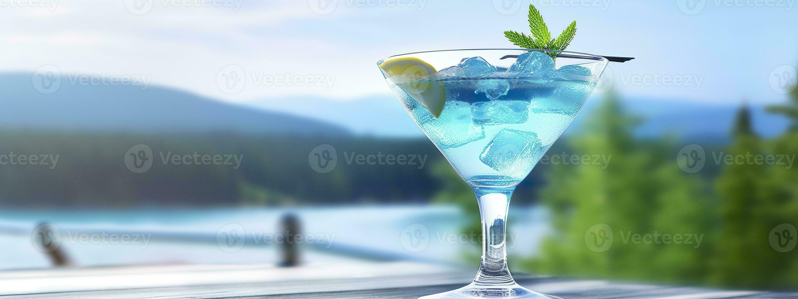 AI generated Banner with Blue Loguna cocktail. Generative AI. photo