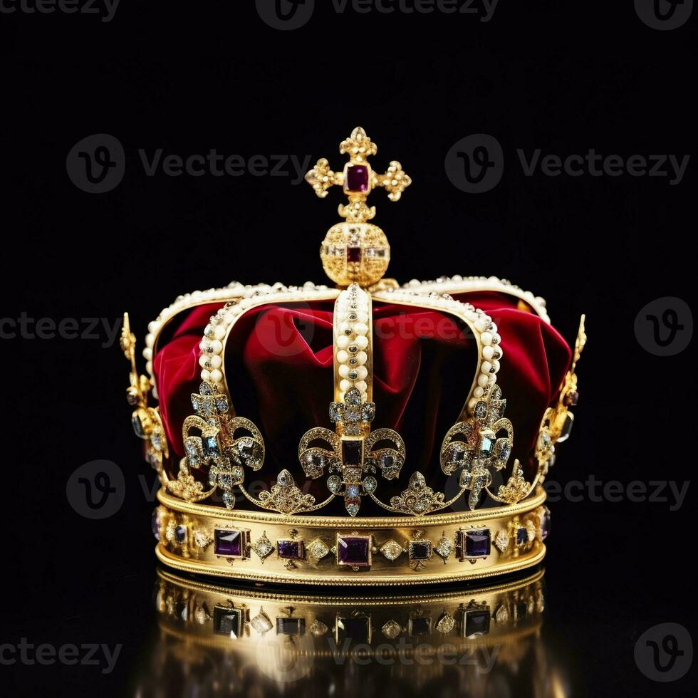 AI generated The Royal Coronation Crown Isolated on a Black Background. Generative AI photo