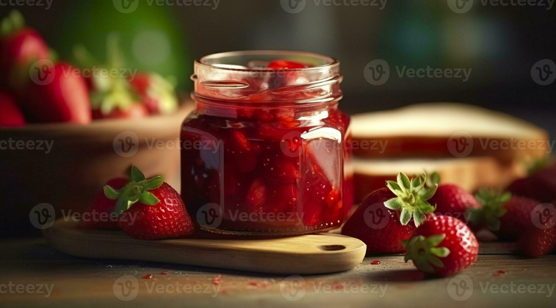 AI generated Strawberry jam and fresh berries. Generative AI photo