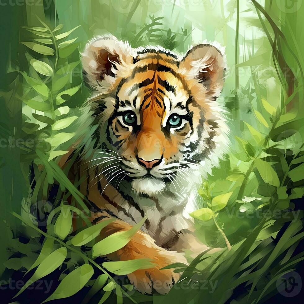 AI generated Watercolor Tiger for kids. AI Generated photo