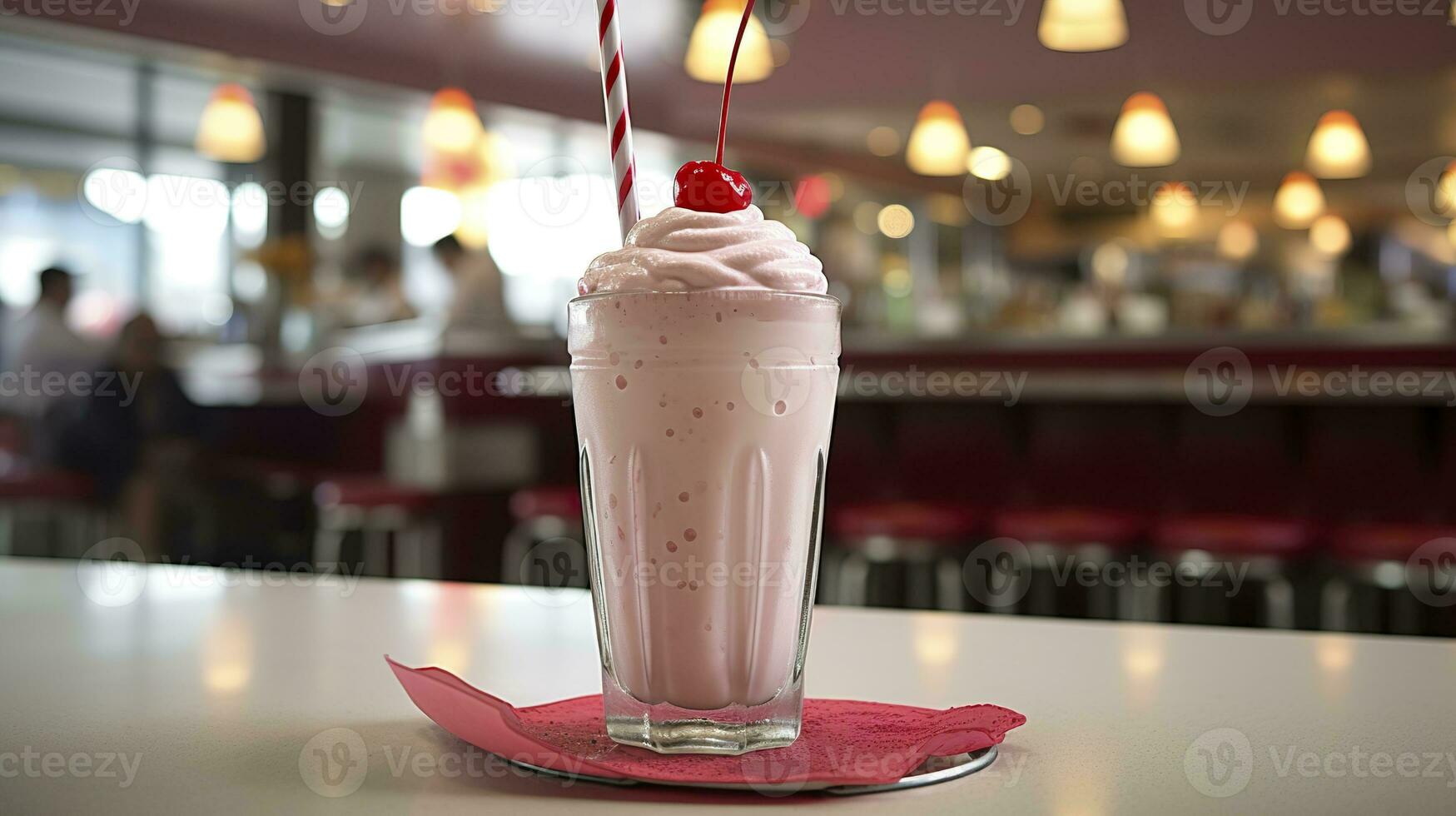 AI generated Cherry Milkshake in a Classic American Diner.  food photography concept. Generative AI photo