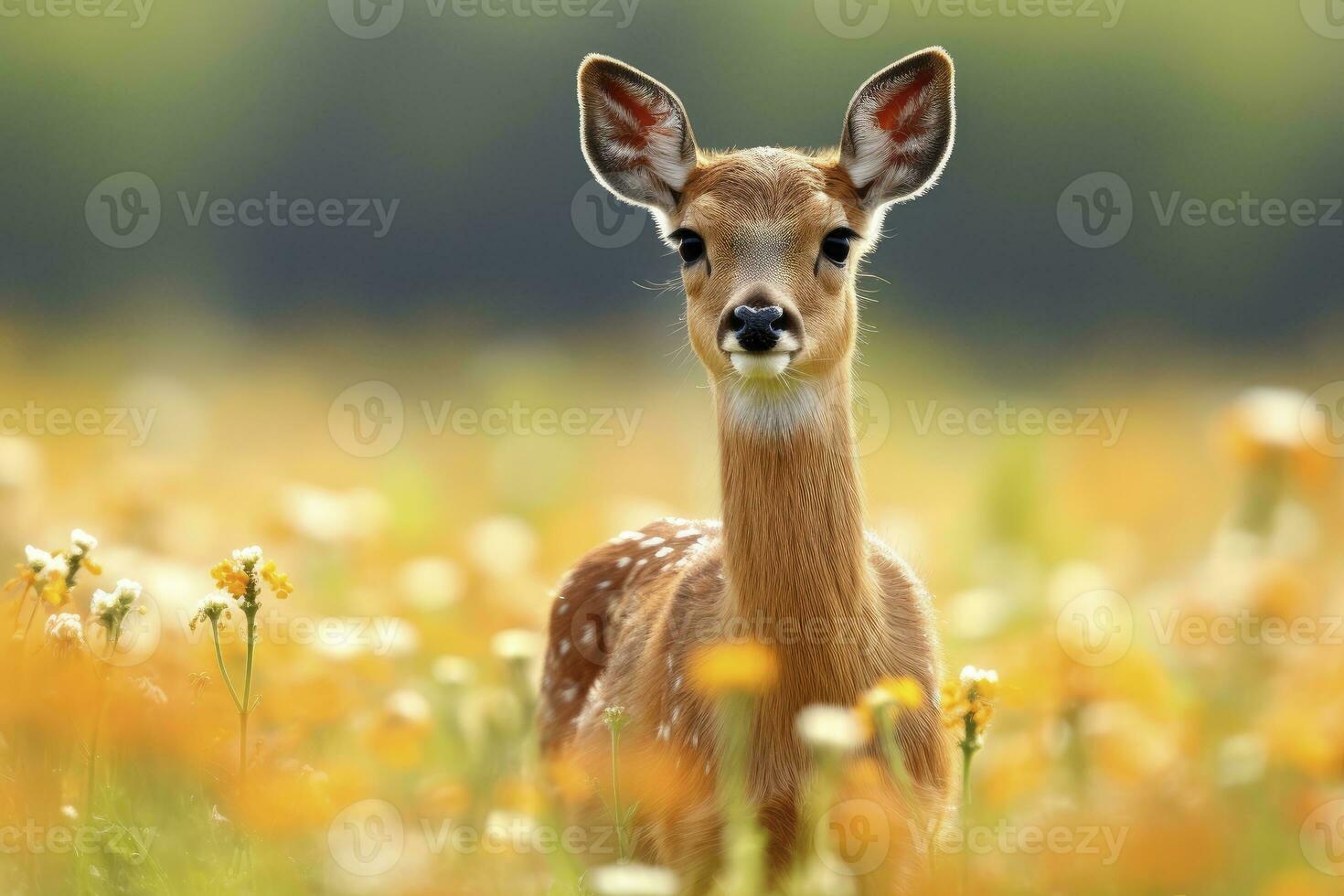 ai generado hembra hueva ciervo con hermosa flor. ai generado foto