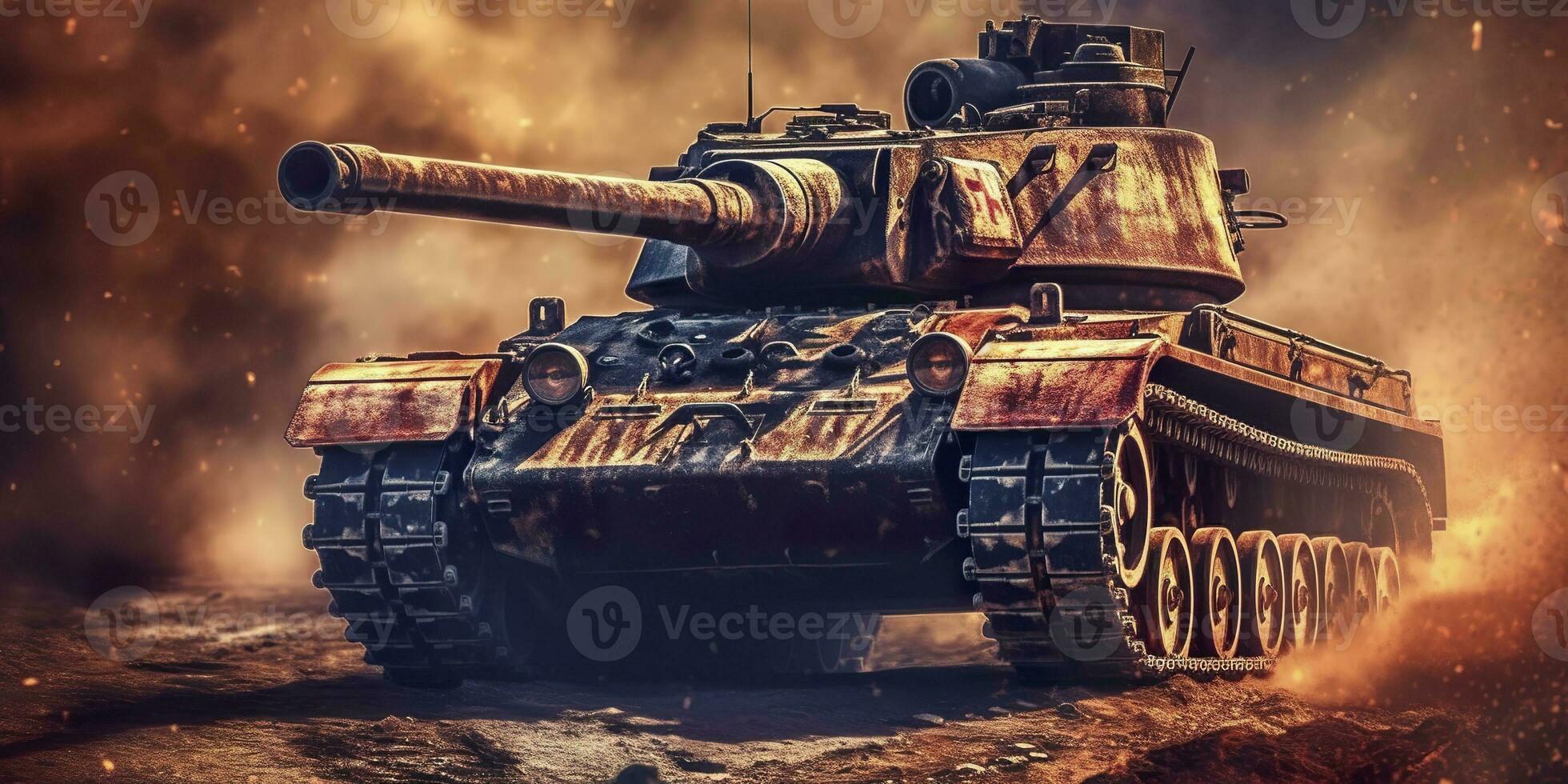 ai generado un cerca arriba Mira a el poder y destrucción de un mundo guerra ii tanque disparo caparazón. ai generativo foto