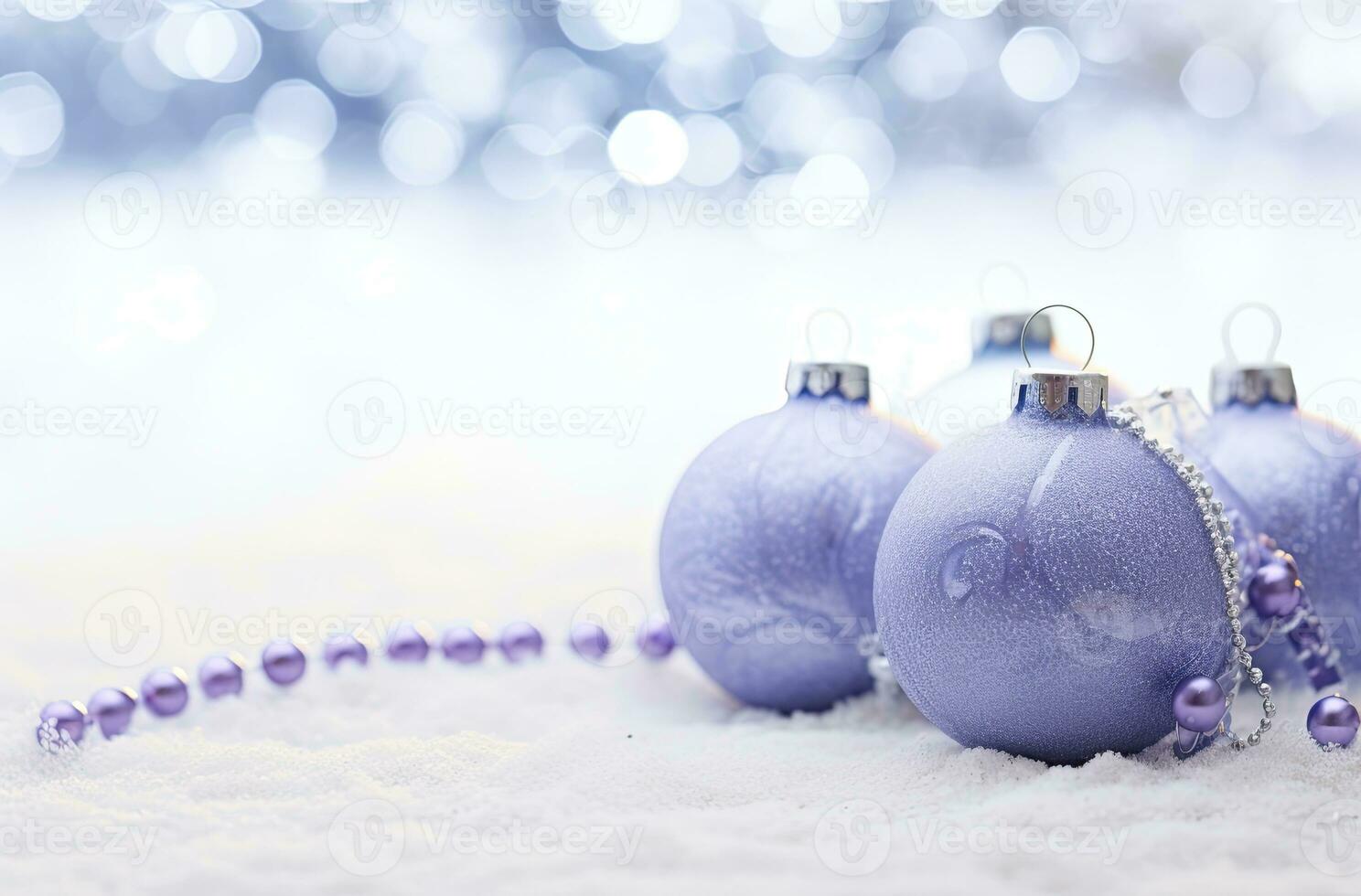 AI generated Christmas decorations ball on snow background. AI Generated photo