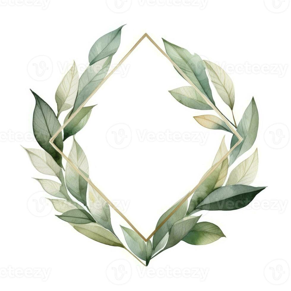 AI generated Watercolor geometry shape wreath with green leaf. AI Generated photo