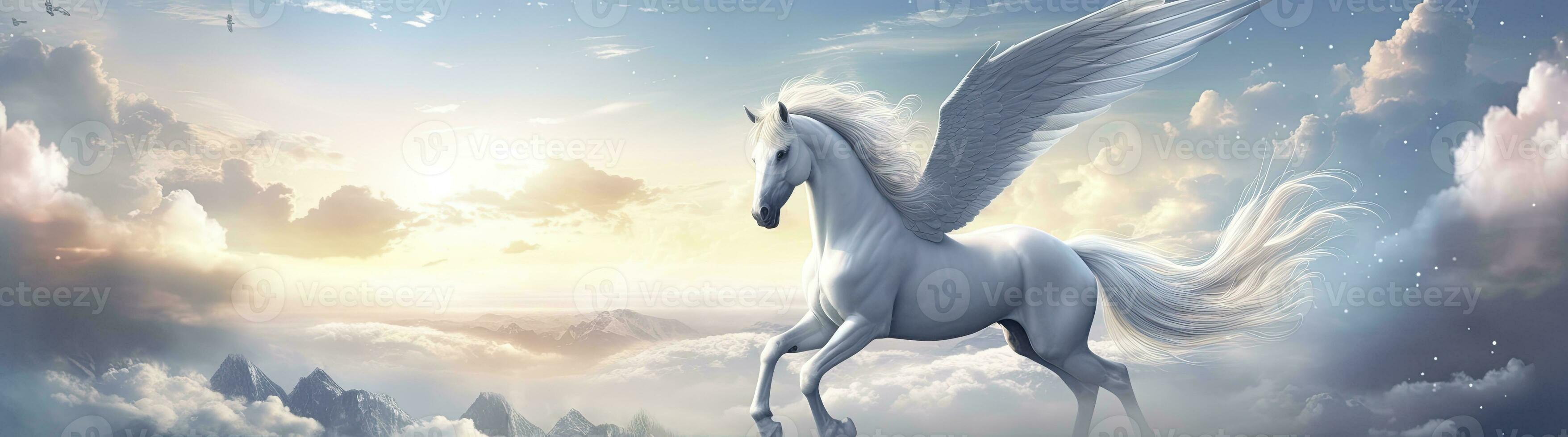 AI generated A white horse with wings. AI Generated photo