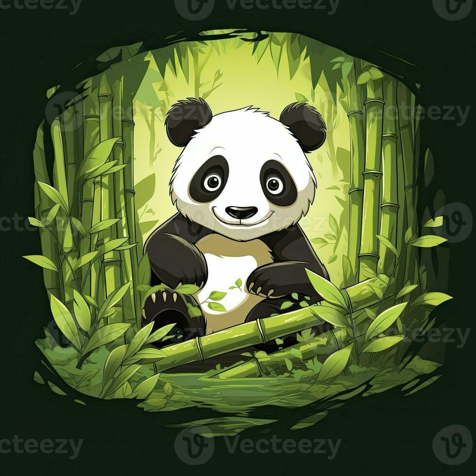 AI generated Cute panda in the middle of a bamboo forest. T-shirt design. AI Generated photo