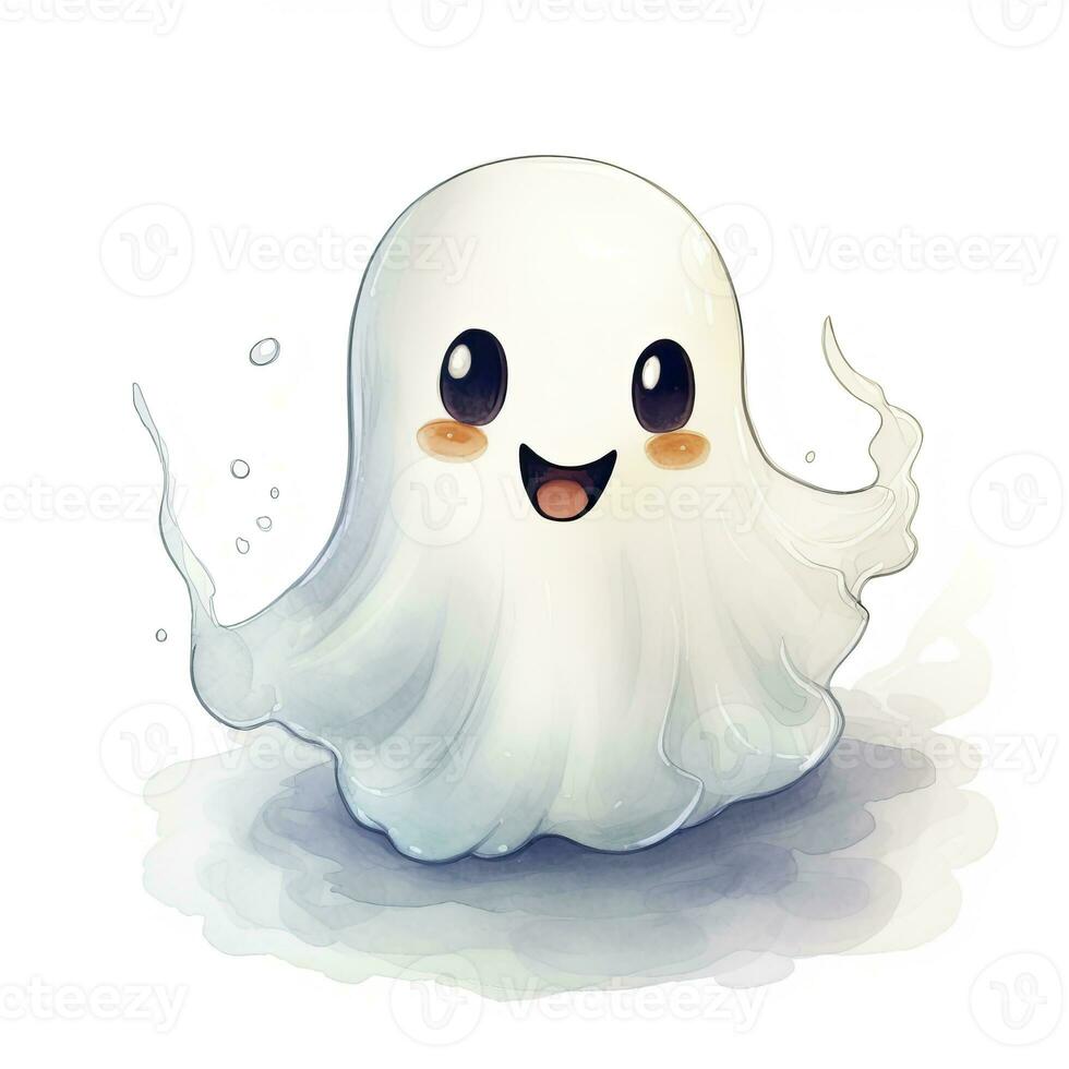 AI generated The watercolor cute ghost on white background. AI Generated photo