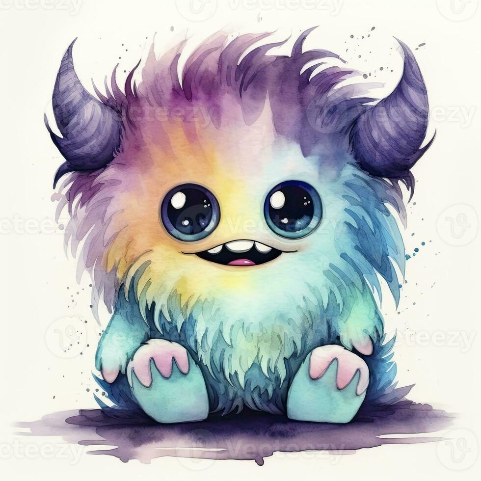AI generated Watercolor cute monster on white background. AI Generated photo