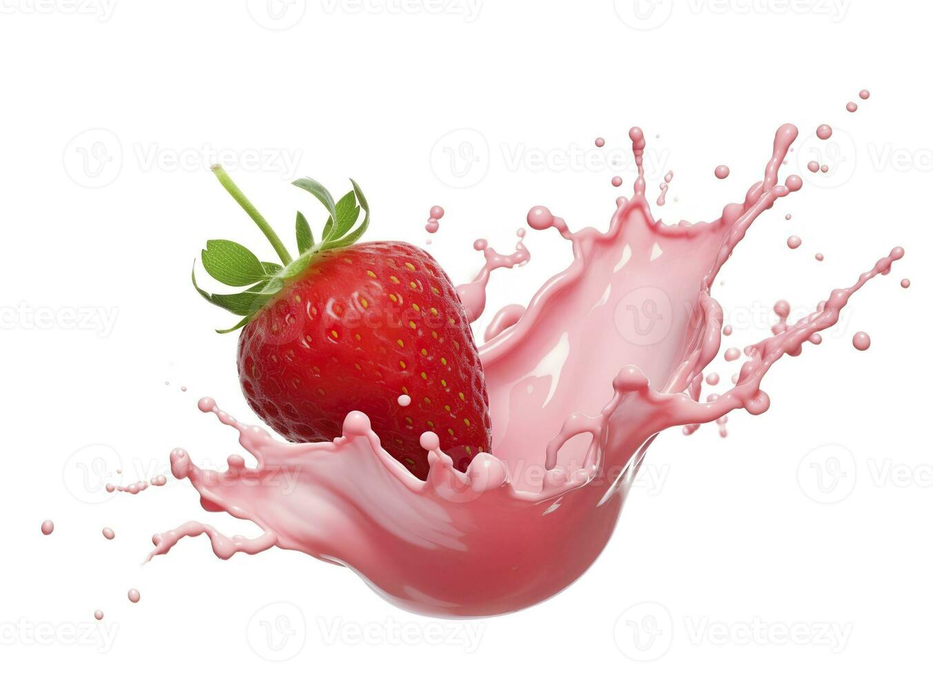 ai generado Leche o yogur chapoteo con fresas aislado en blanco fondo, 3d representación. ai generado foto