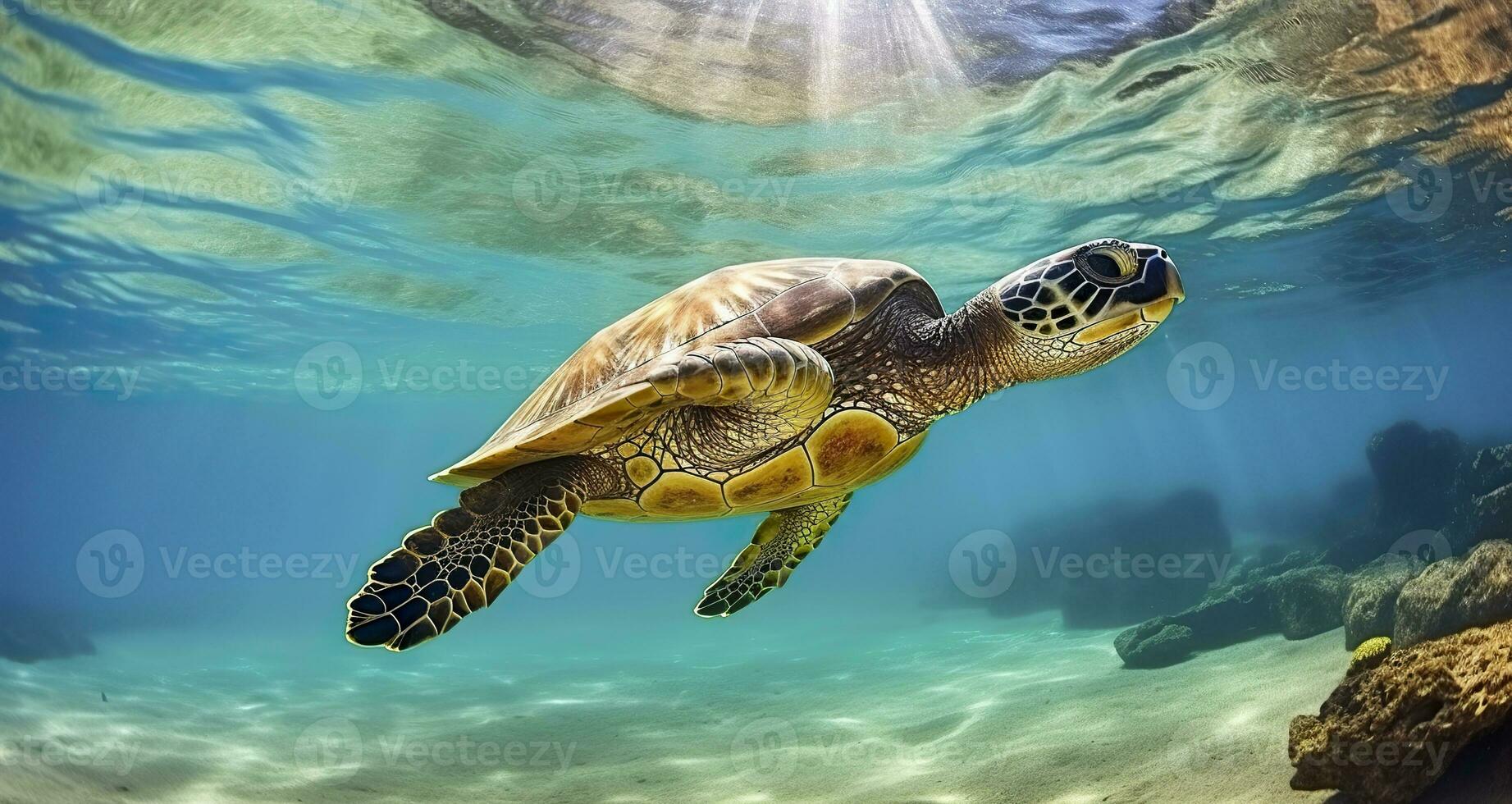 AI generated Photo of Sea turtle in the Galapagos island. Generative AI