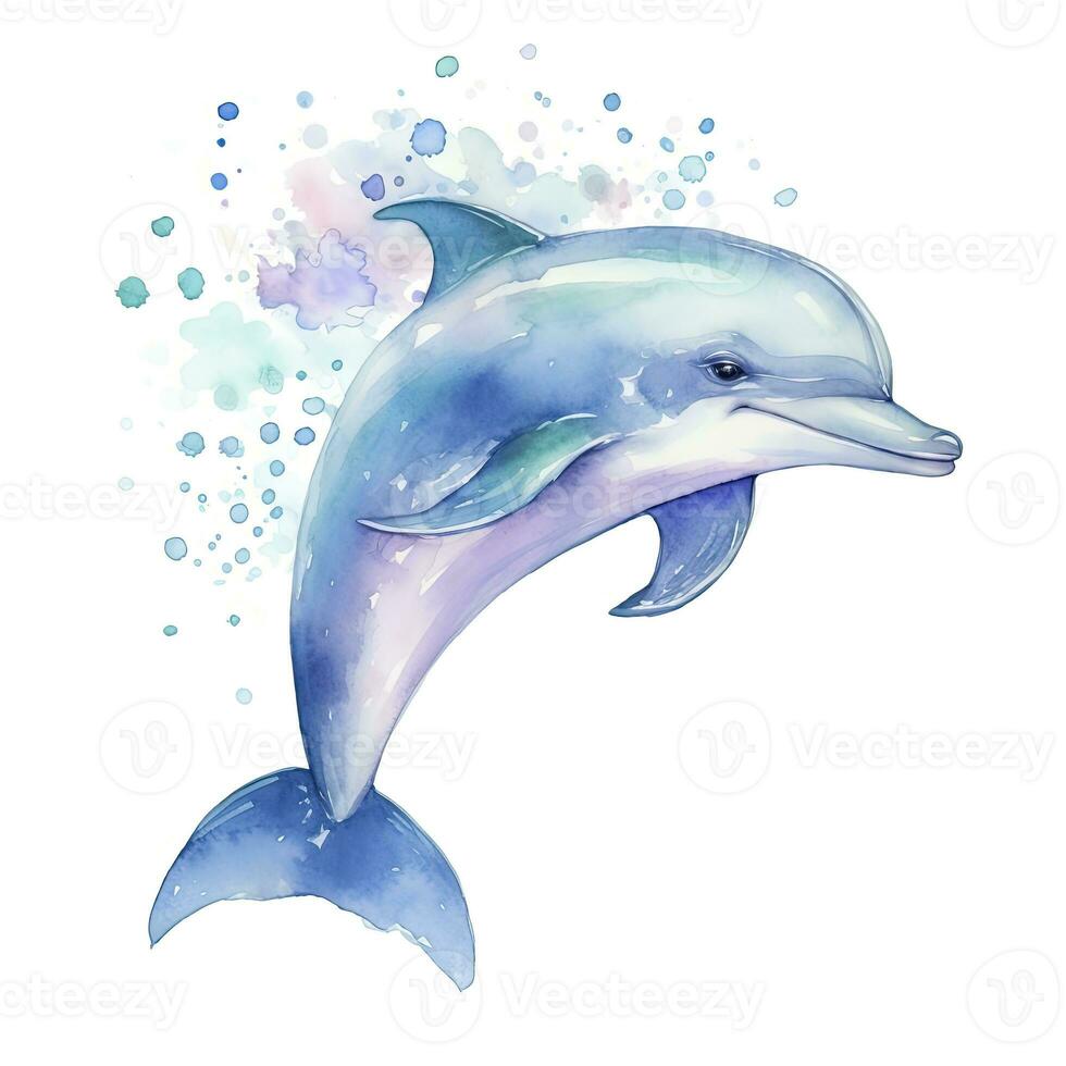 AI generated Watercolor fantasy Baby Dolphin clip art isolated white background. AI Generated photo