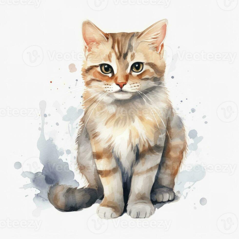 ai generado acuarela gato acortar Arte en blanco antecedentes. ai generado foto