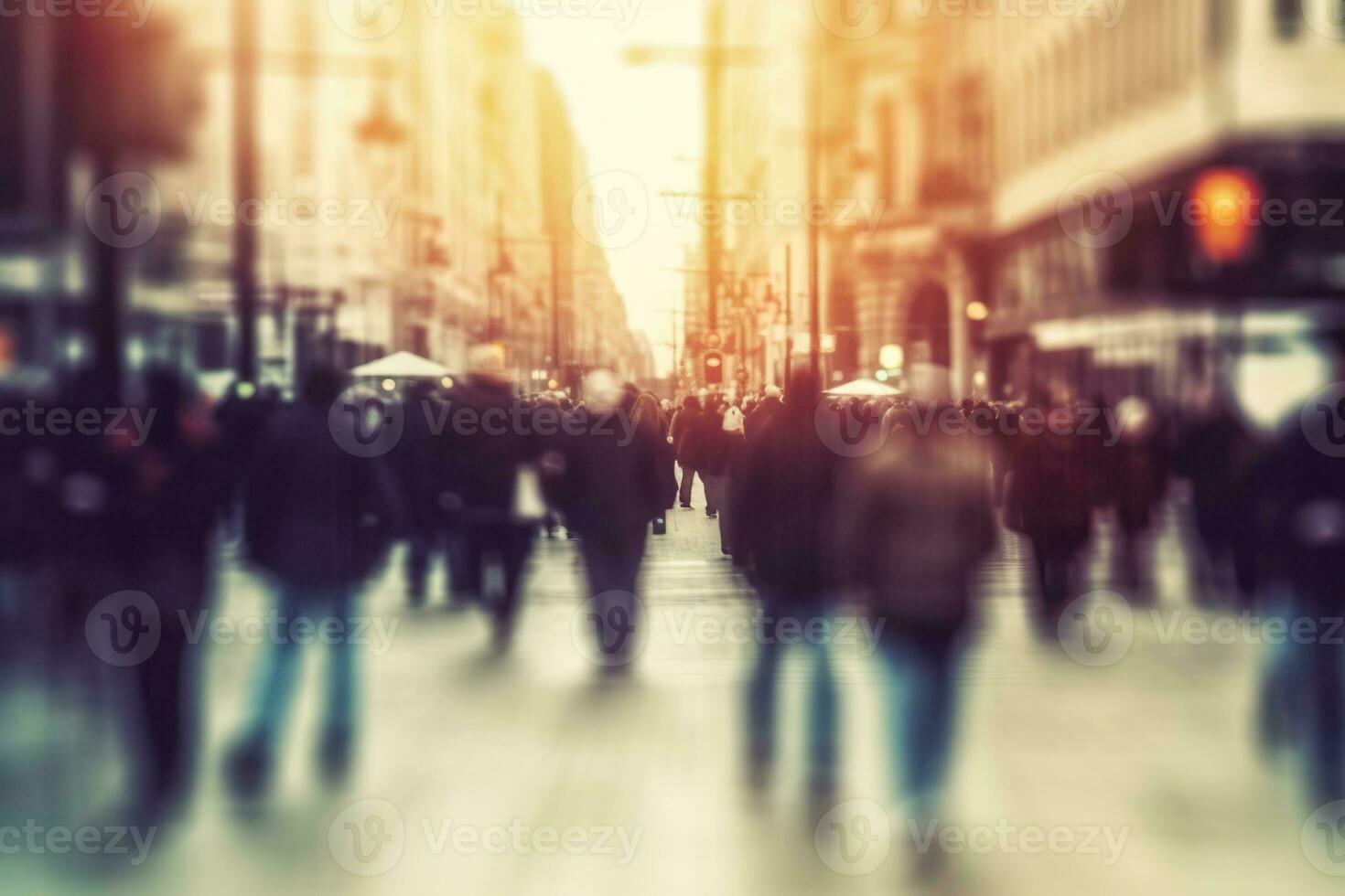 AI generated Blurred business people walking in the city scape. AI Generated photo