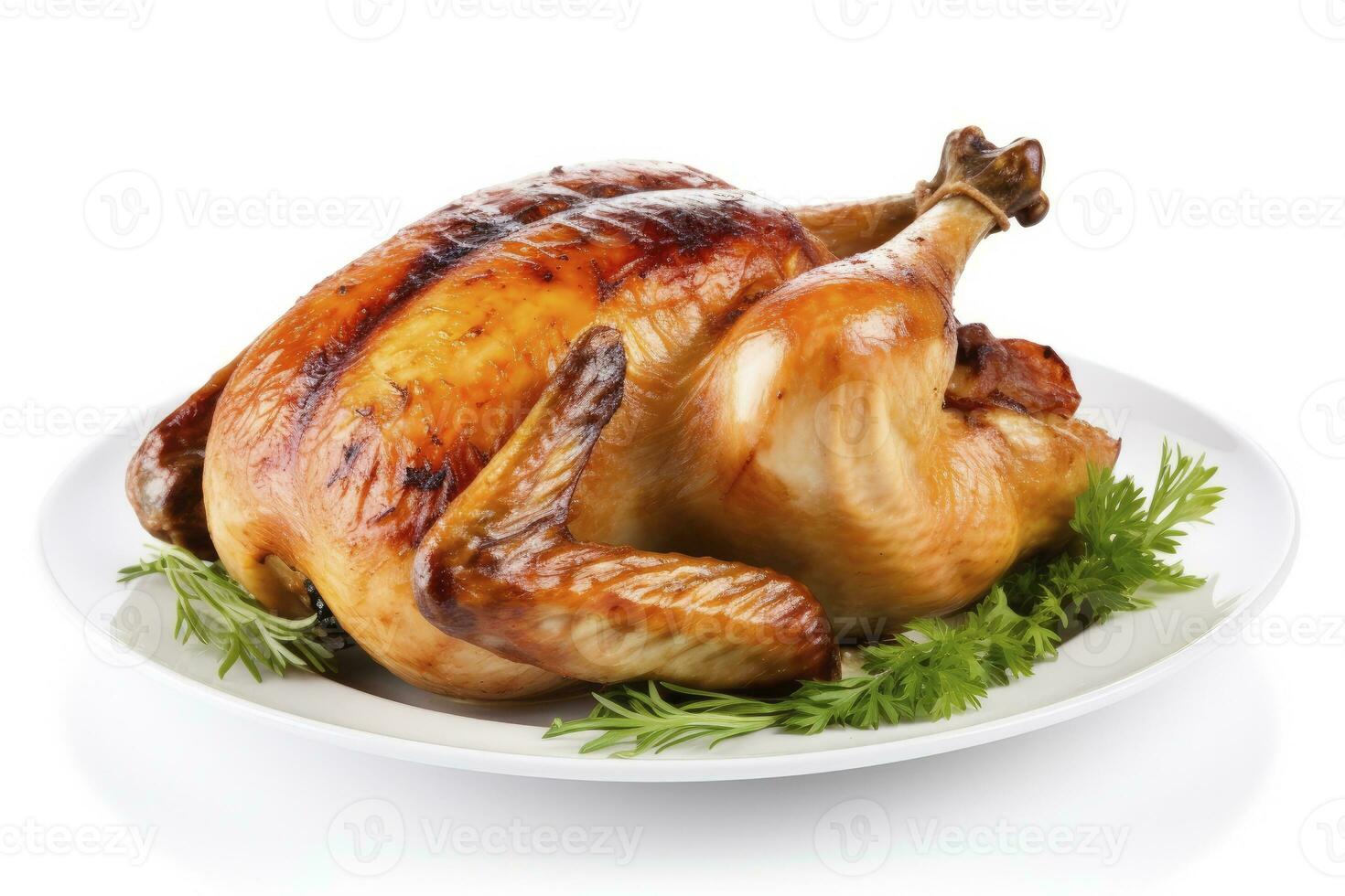 AI generated Roasted chicken on isolated white background. AI Generated photo