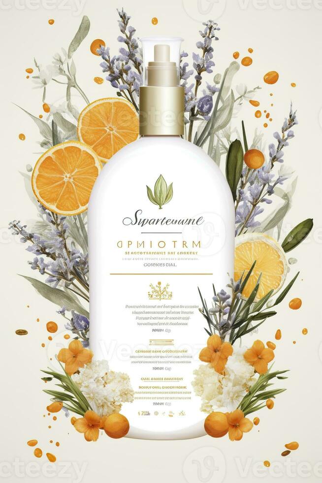 AI generated Beautiful flyer to present a store that sells products, body care, soap, cream, oil. Generative AI photo