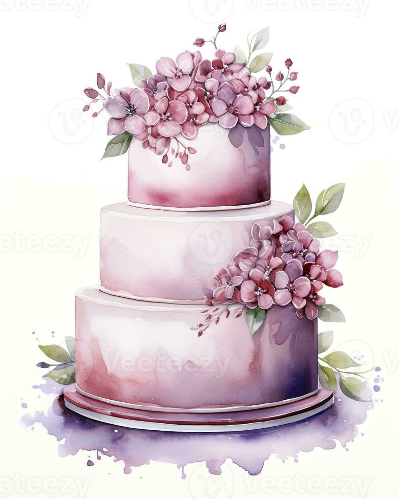 AI generated Watercolor wedding cake isolated on white background.  AI Generated photo