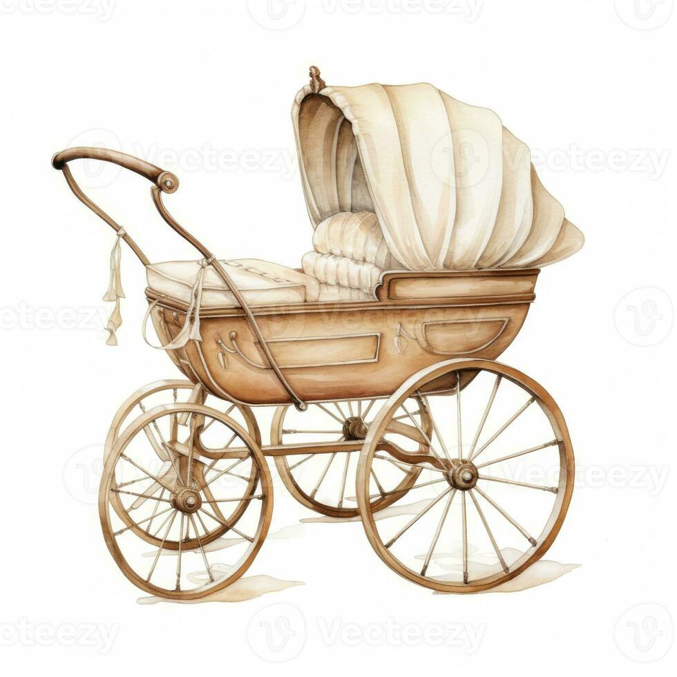 AI generated Watercolor Baby carriage Clipart on white background. AI Generated photo