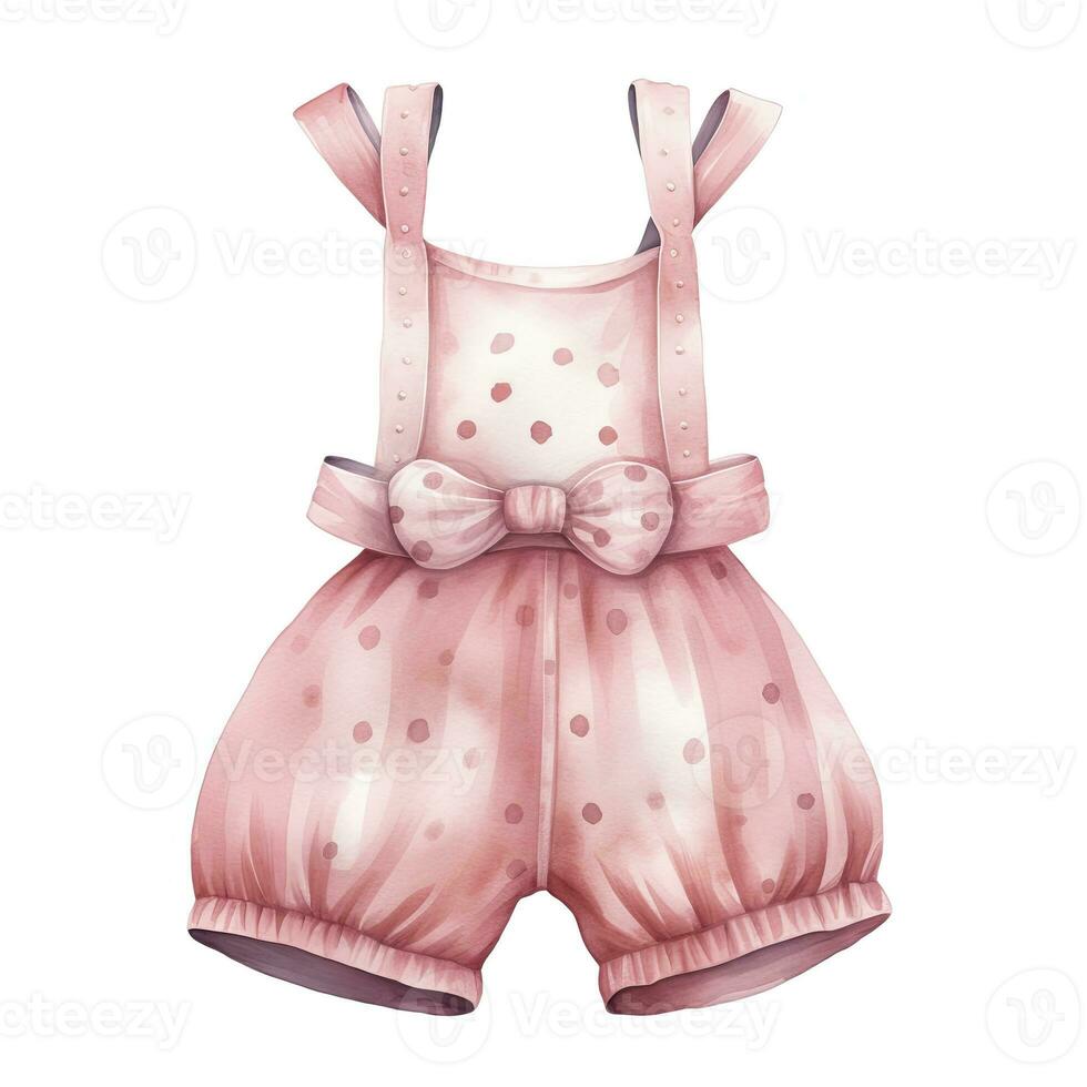 AI generated Pink baby girl romper in watercolors on a white background. AI Generated photo