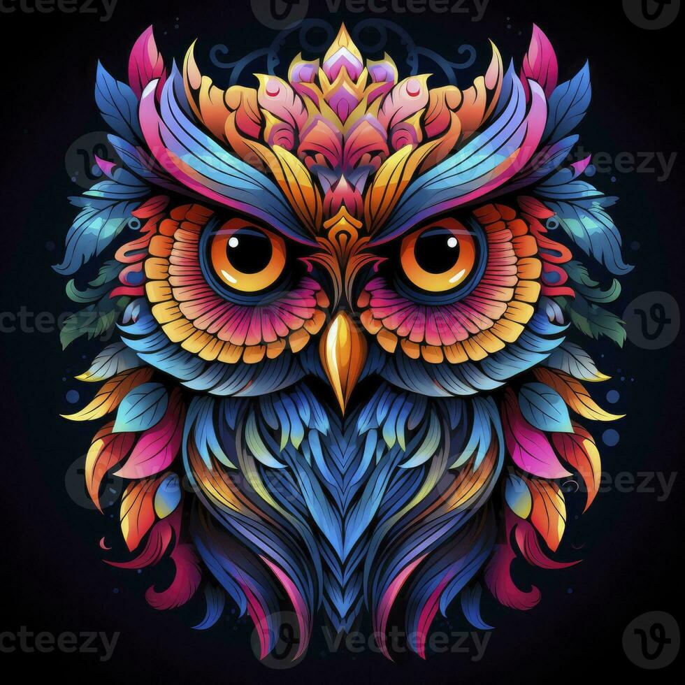 AI generated Multicolored mandala owl coloring page for adults. AI Generated photo