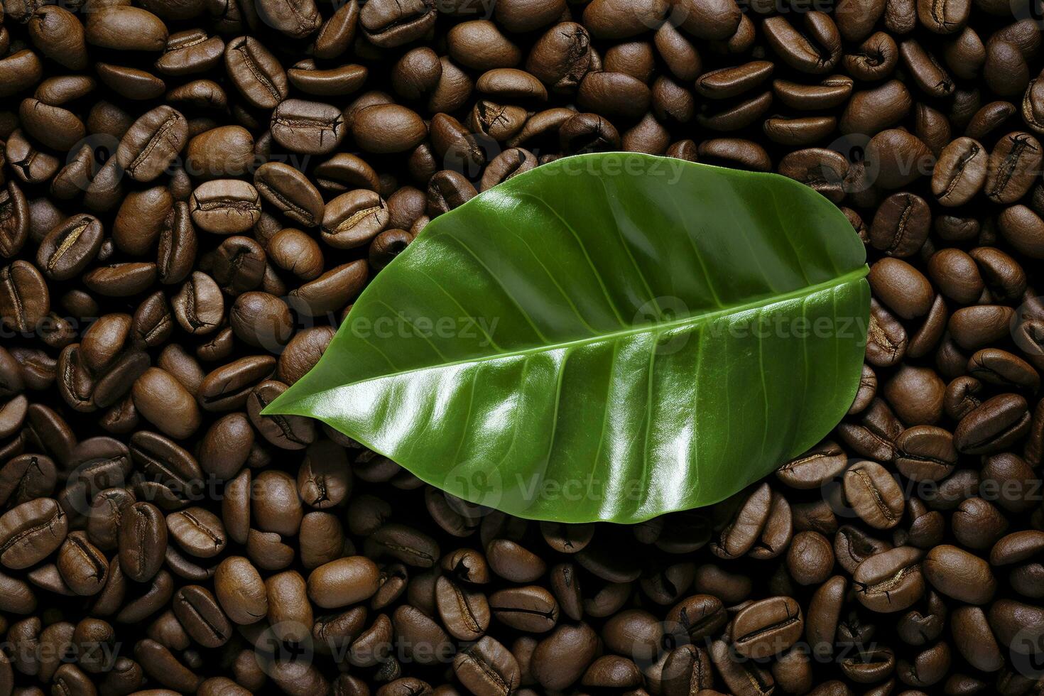 AI generated Green leaves with coffee beans as background. AI Generated photo