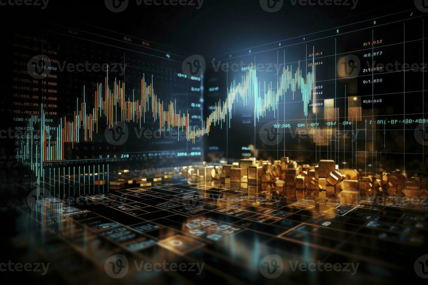 AI generated Digitally Generated Currency and Exchange Stock Chart for Finance and Economy Based Computer Software and Coding Display. AI Generated photo