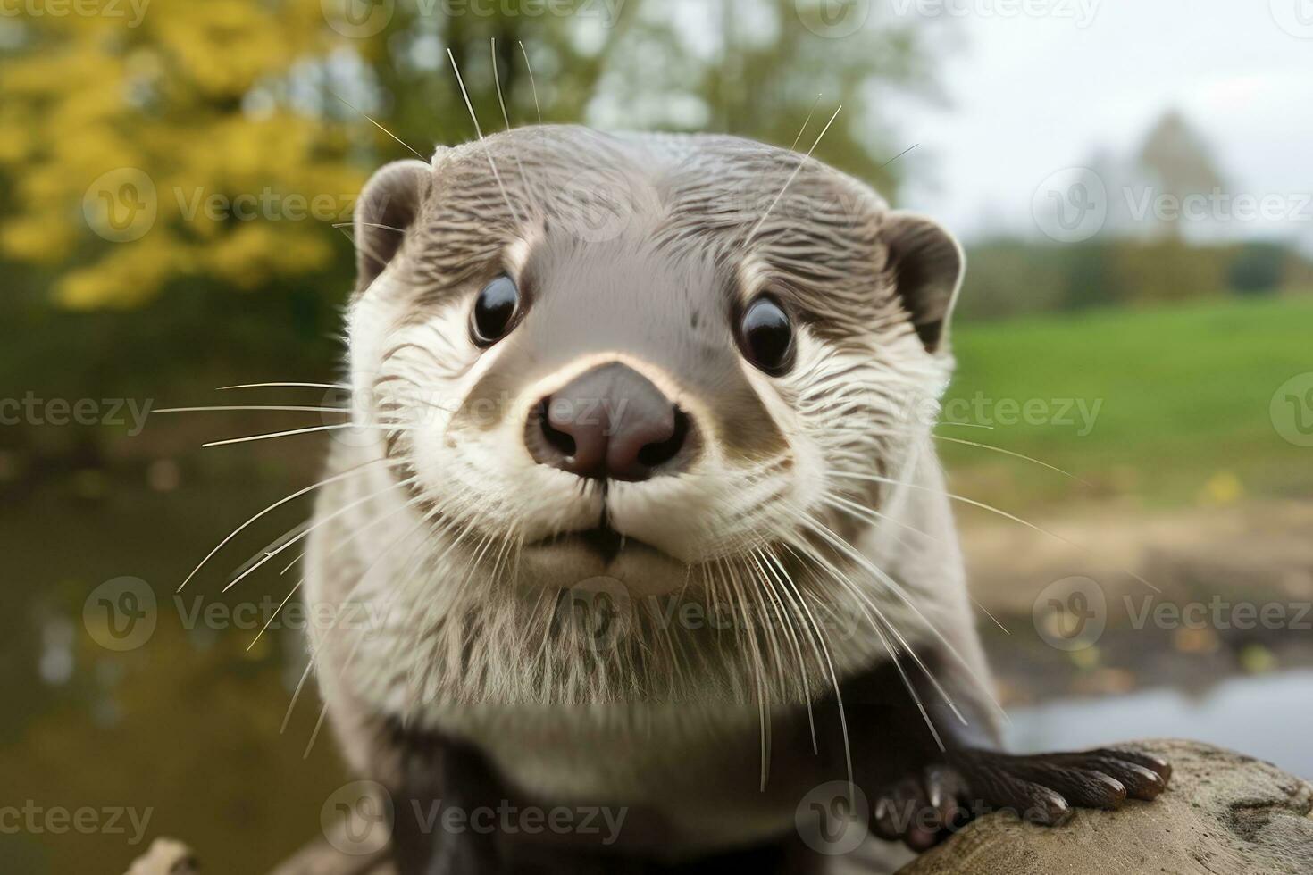 AI generated Otter in the water. AI Generated photo