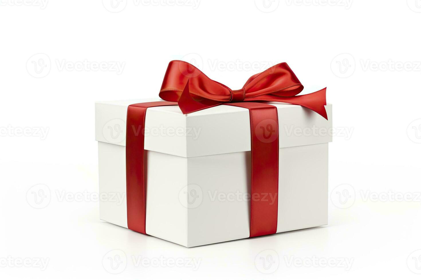 AI generated Gift box with red ribbon isolated on white background. AI Generated photo