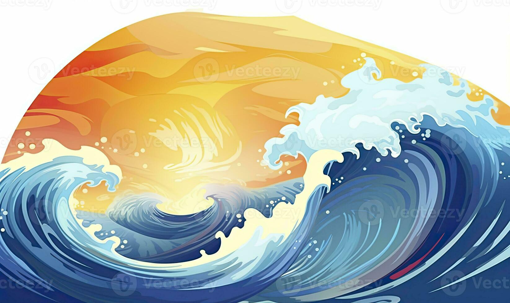 AI generated Ocean wave sun clouds, blue yellow abstract ocean wave. AI Generated. photo