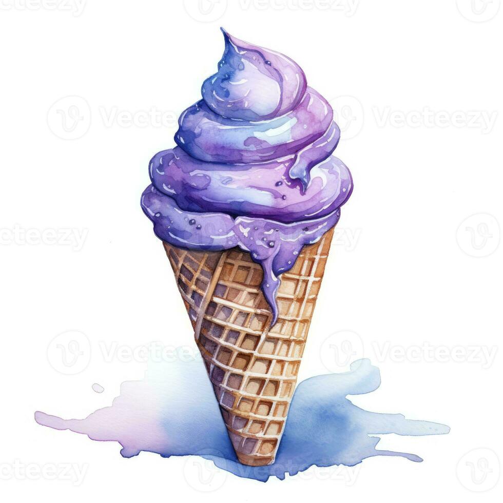 AI generated Watercolor ice cream in a waffle cone. AI Generated photo