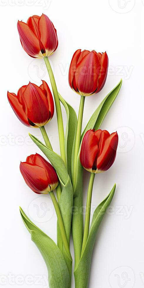 AI generated Red tulips isolated on white background. AI Generated photo