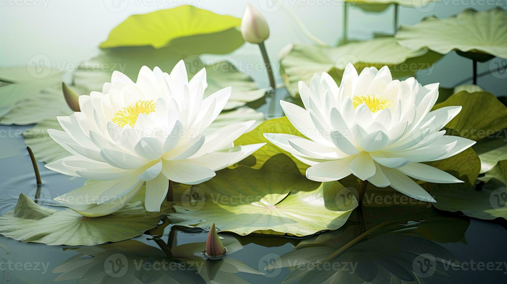 AI generated White Lotus Flower in water. AI Generated photo