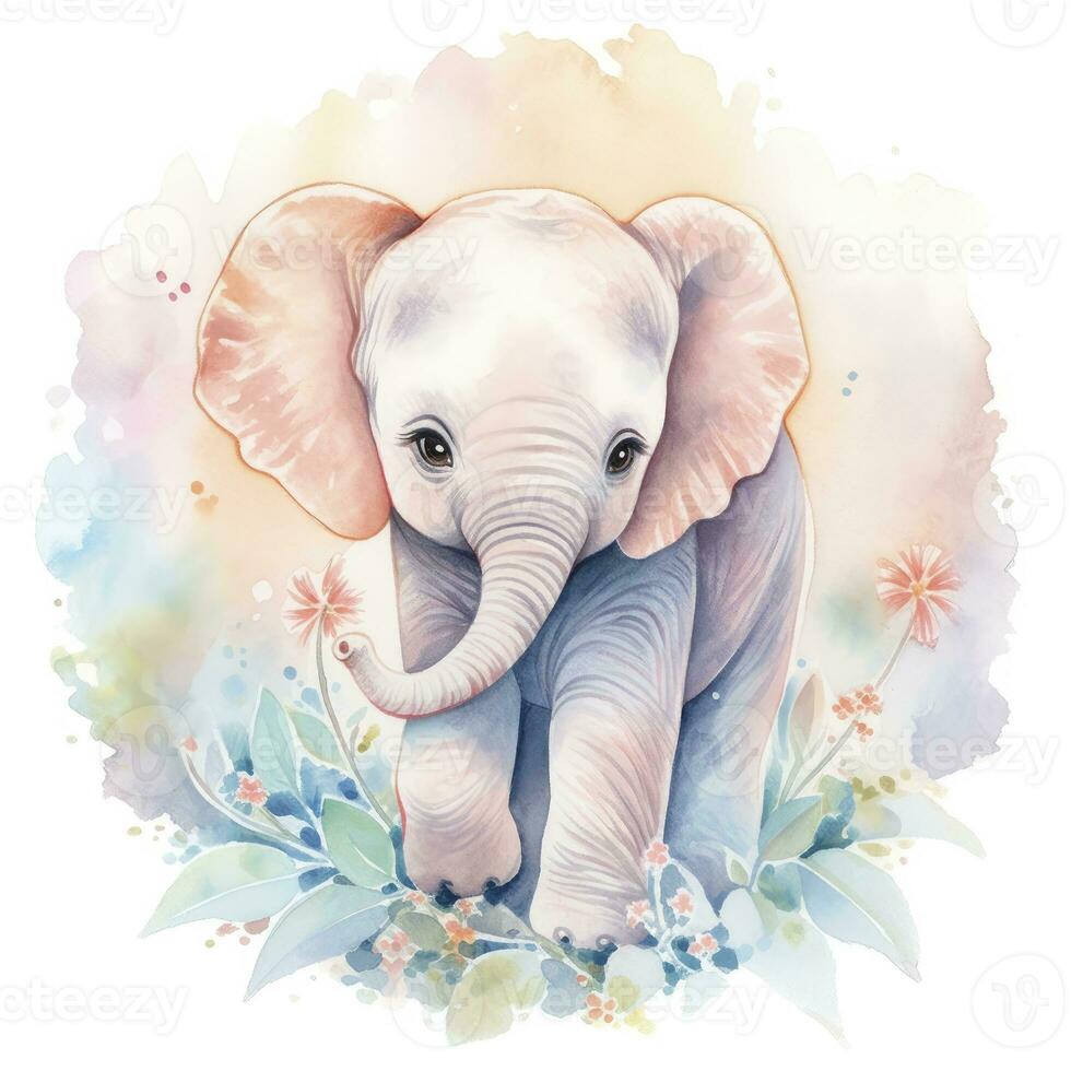 AI generated Watercolor Baby Elephant. AI Generated photo