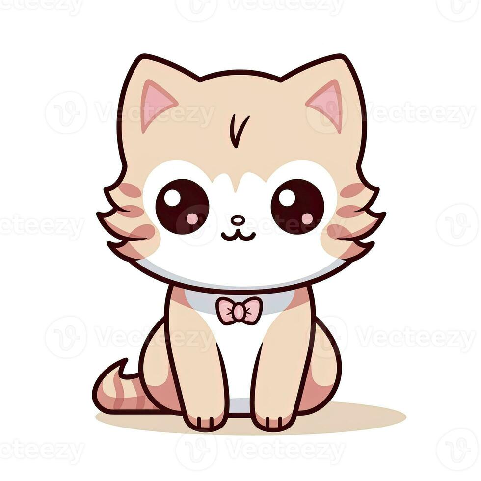 AI generated Cute Kawaii cat clipart icon white background. AI Generated photo