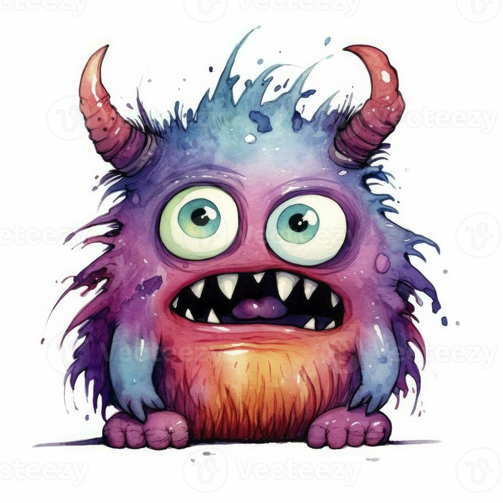 AI generated Watercolor cute monster on white background. AI Generated photo