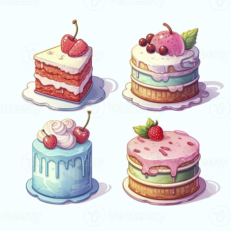 AI generated Set of Cake piece illustration on white background. AI Generated photo