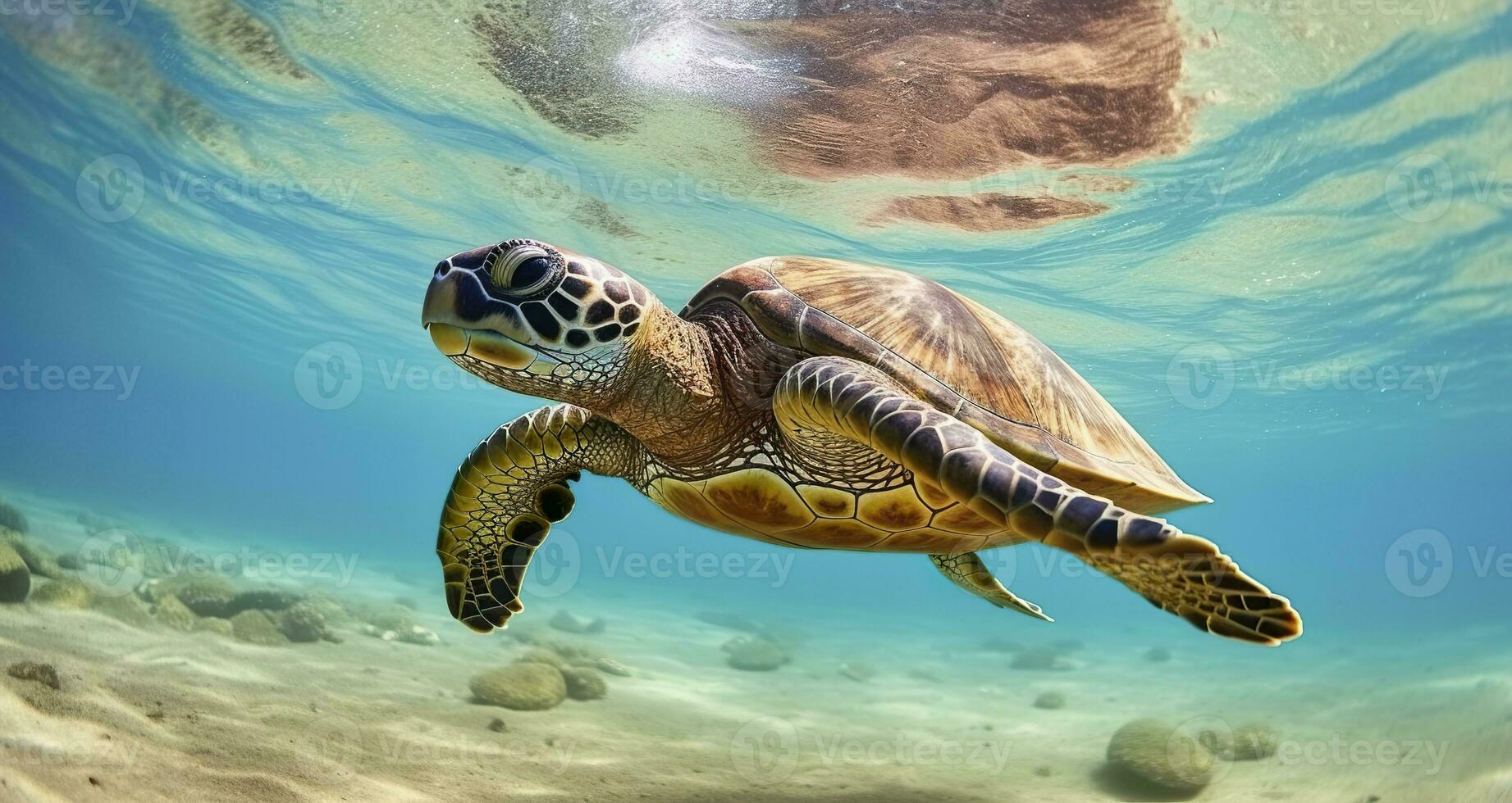 AI generated Photo of Sea turtle in the Galapagos island. Generative AI