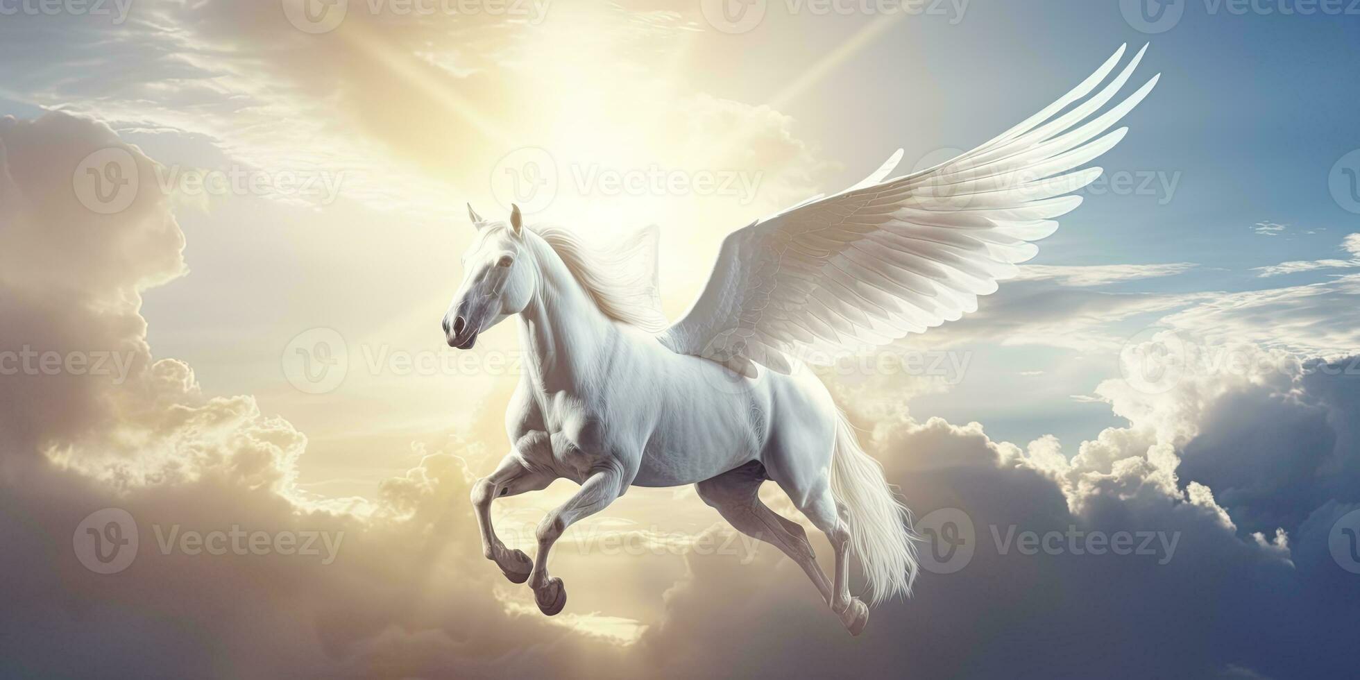 ai generado un blanco caballo con alas. ai generado foto