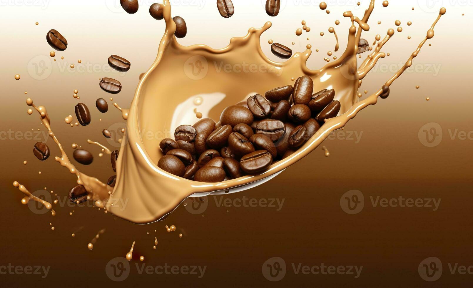 AI generated hot liquid coffee splash with Coffee Bean falling, 3d illustration. AI Generated photo