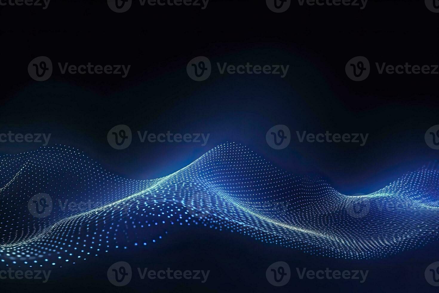 AI generated Dynamic blue particle wave. Abstract sound visualization. Digital structure of the wave flow of luminous particles. AI Generated. photo