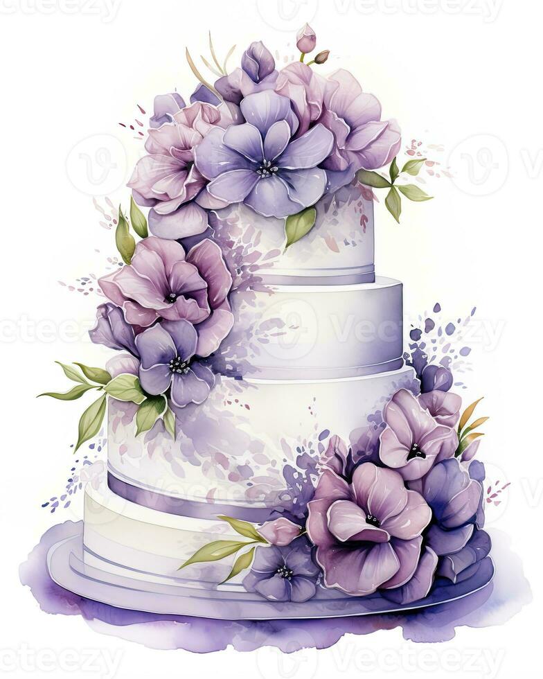 AI generated Watercolor wedding cake isolated on white background.  AI Generated photo