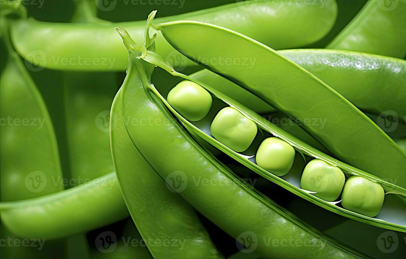 AI generated Close up of peas in pea pod. AI Generated photo