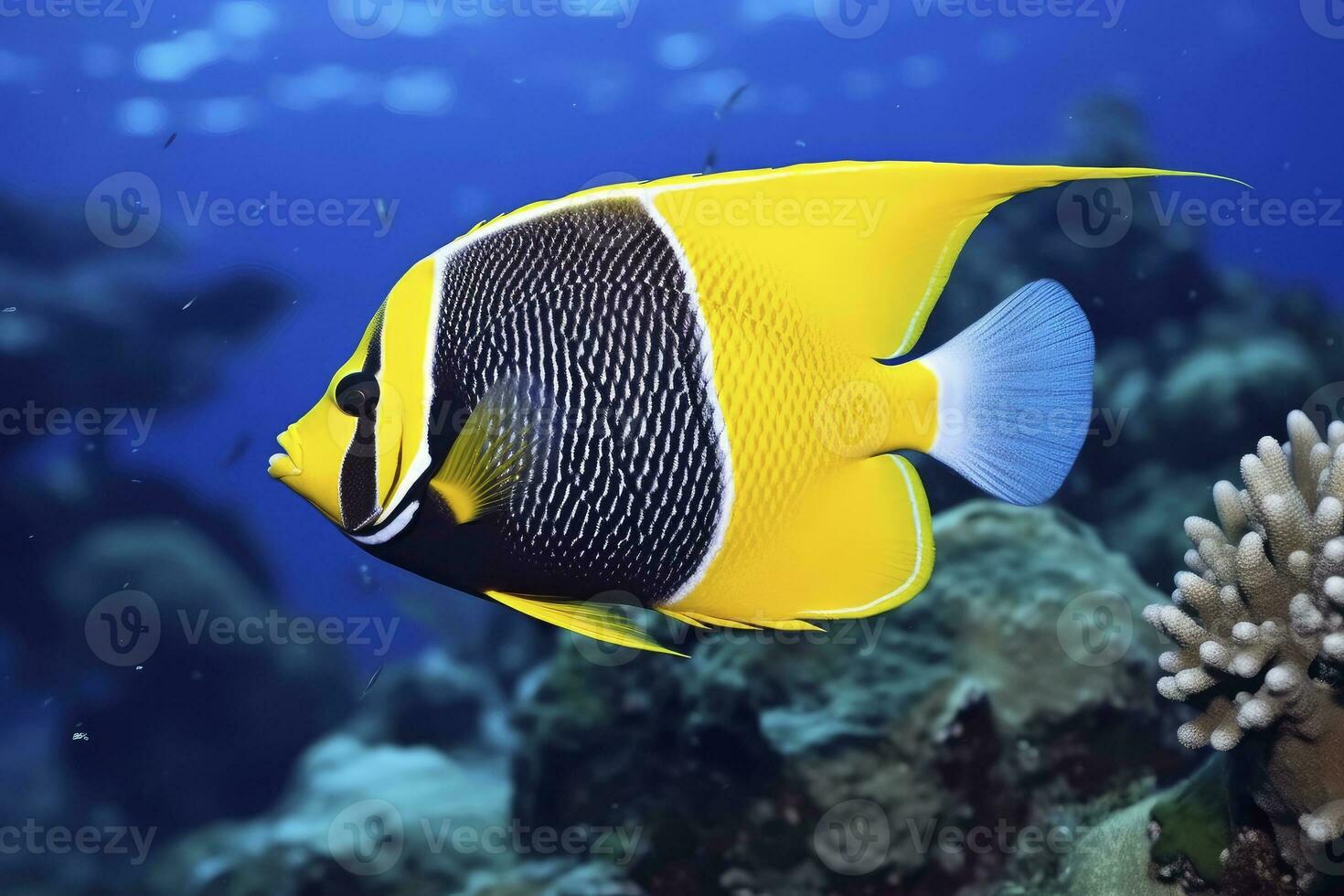 AI generated Beautiful angelfish in the ocean. AI Generated photo